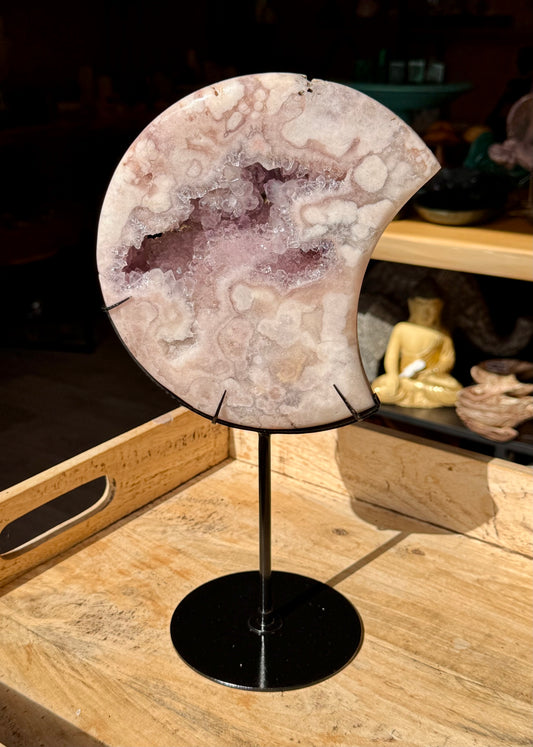 RESERVED FOR CAROLINE Pink Amethyst carved Crescent Moon - Rare Druze