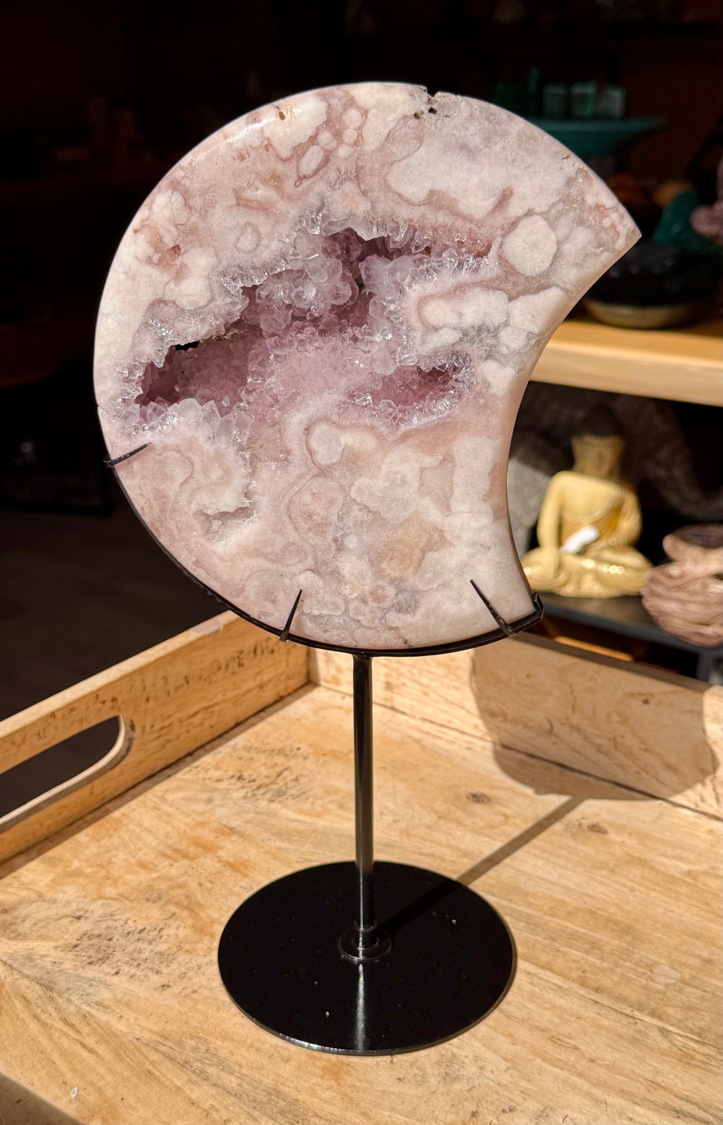 RESERVED FOR CAROLINE Pink Amethyst carved Crescent Moon - Rare Druze