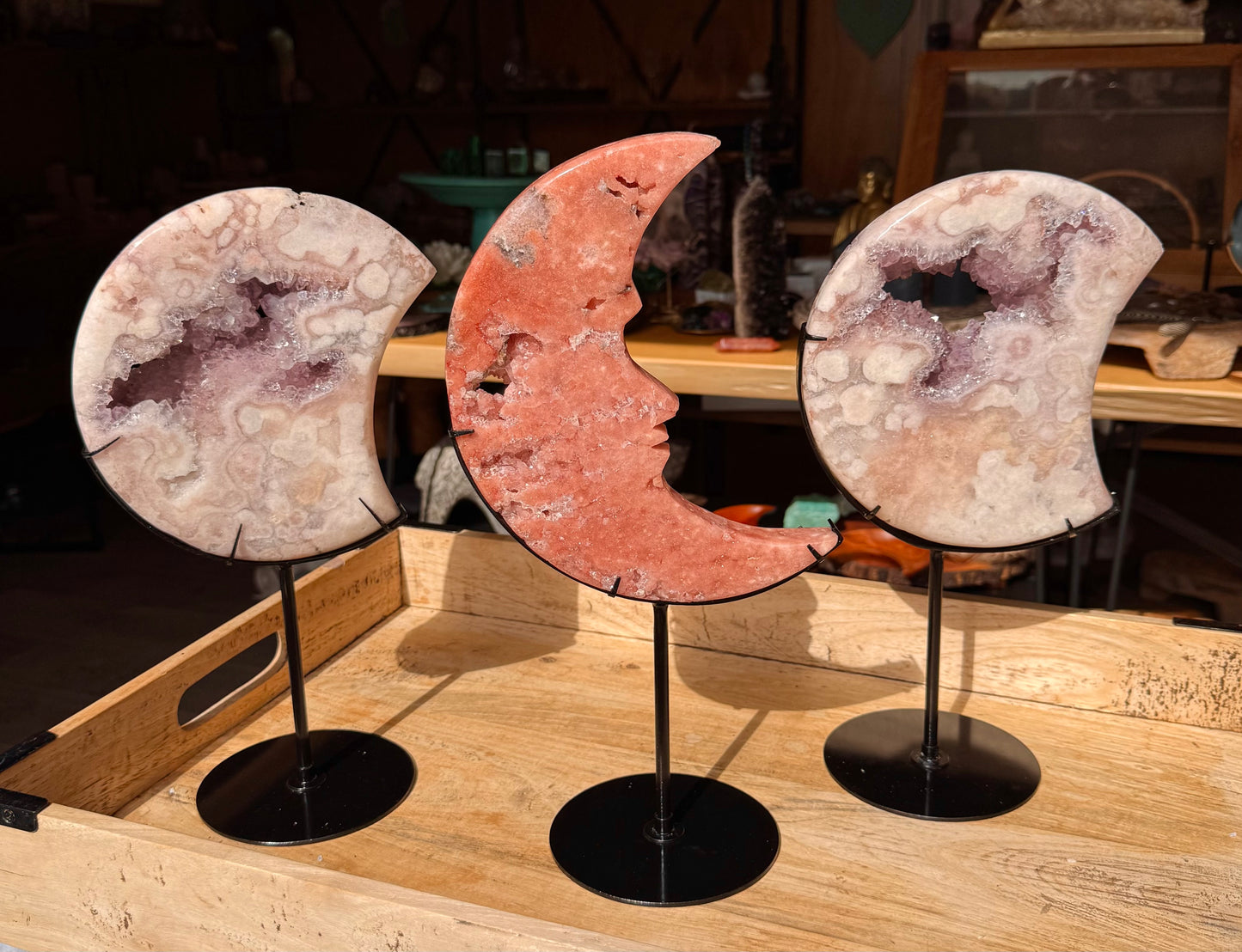 Pink Amethyst carved Face in the Crescent Moon - Extra large Rare Druze