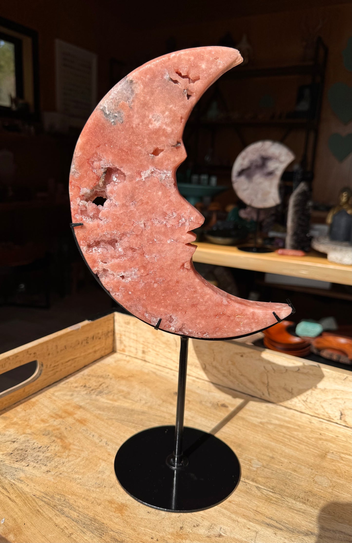 Pink Amethyst carved Face in the Crescent Moon - Extra large Rare Druze