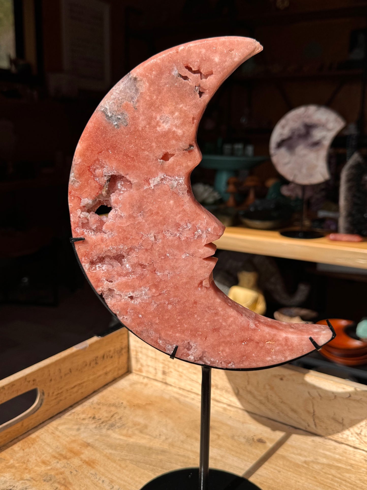 Pink Amethyst carved Face in the Crescent Moon - Extra large Rare Druze