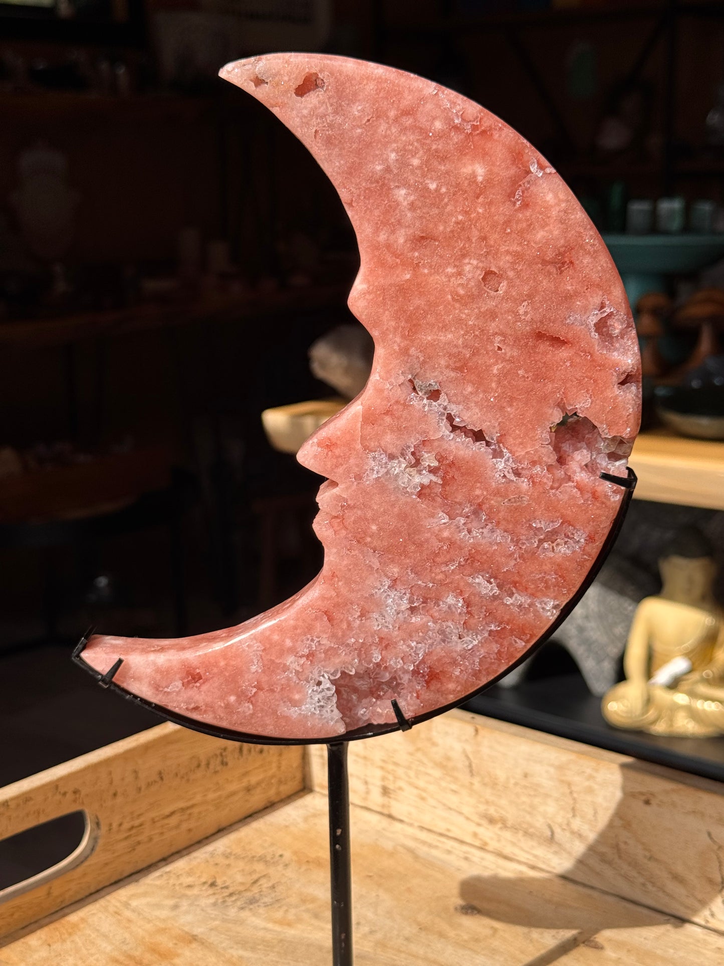 Pink Amethyst carved Face in the Crescent Moon - Extra large Rare Druze