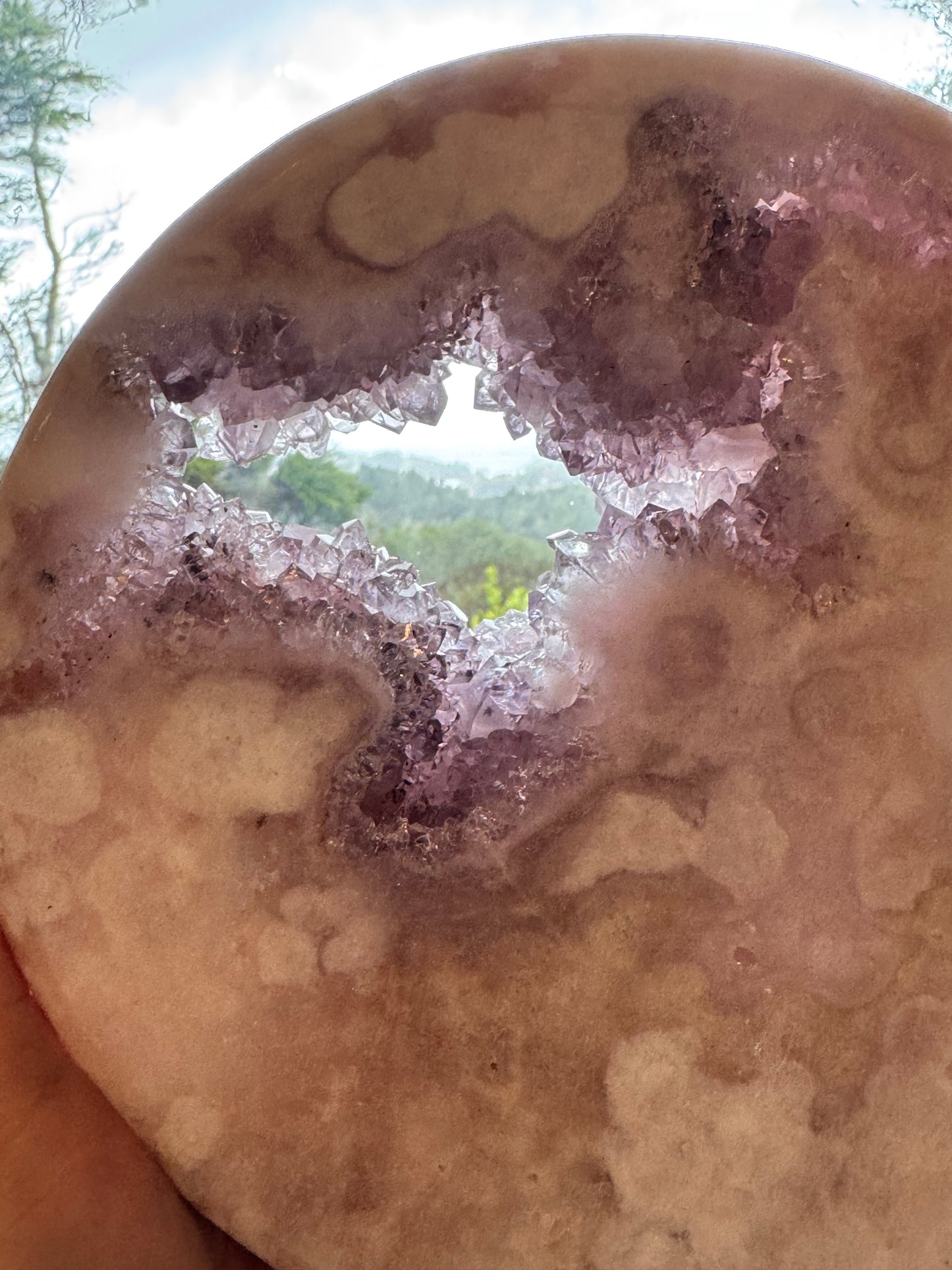 Pink Amethyst carved Crescent Moon - Rare Druze