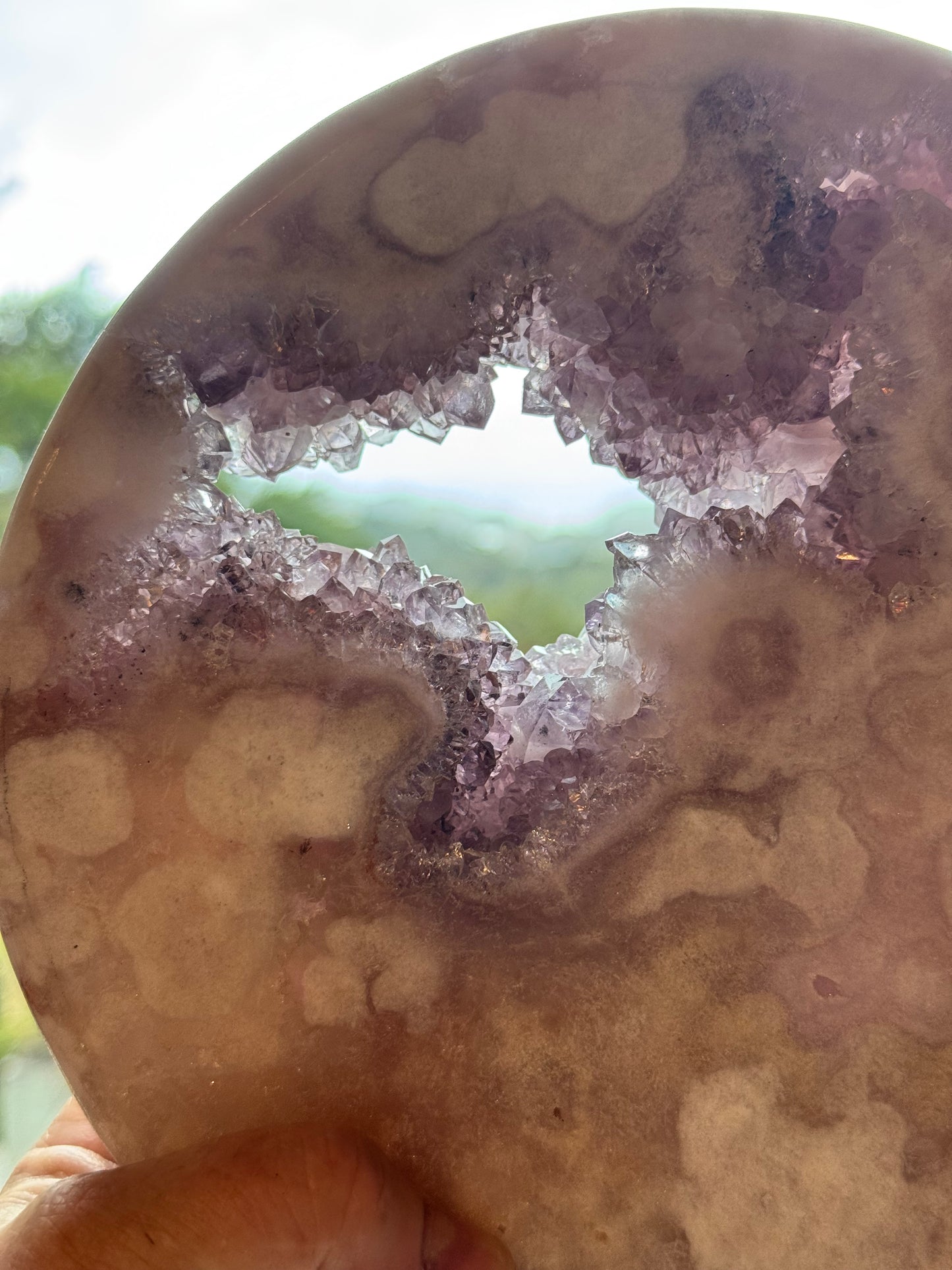 Pink Amethyst carved Crescent Moon - Rare Druze
