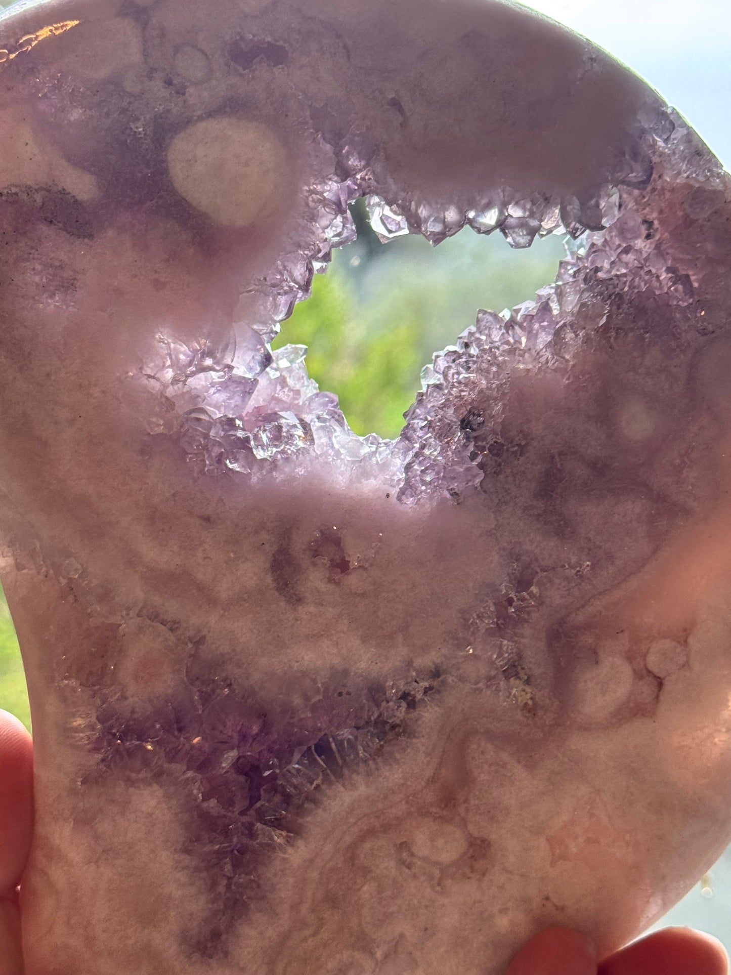 Pink Amethyst carved Crescent Moon - Rare Druze