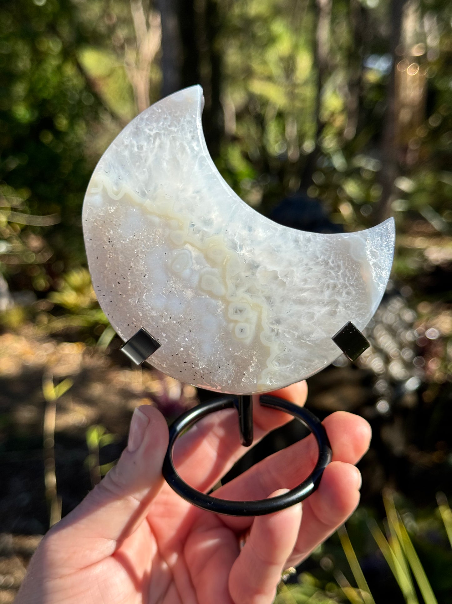 Druzy Brazilian Agate and Quartz Crescent Moon 3