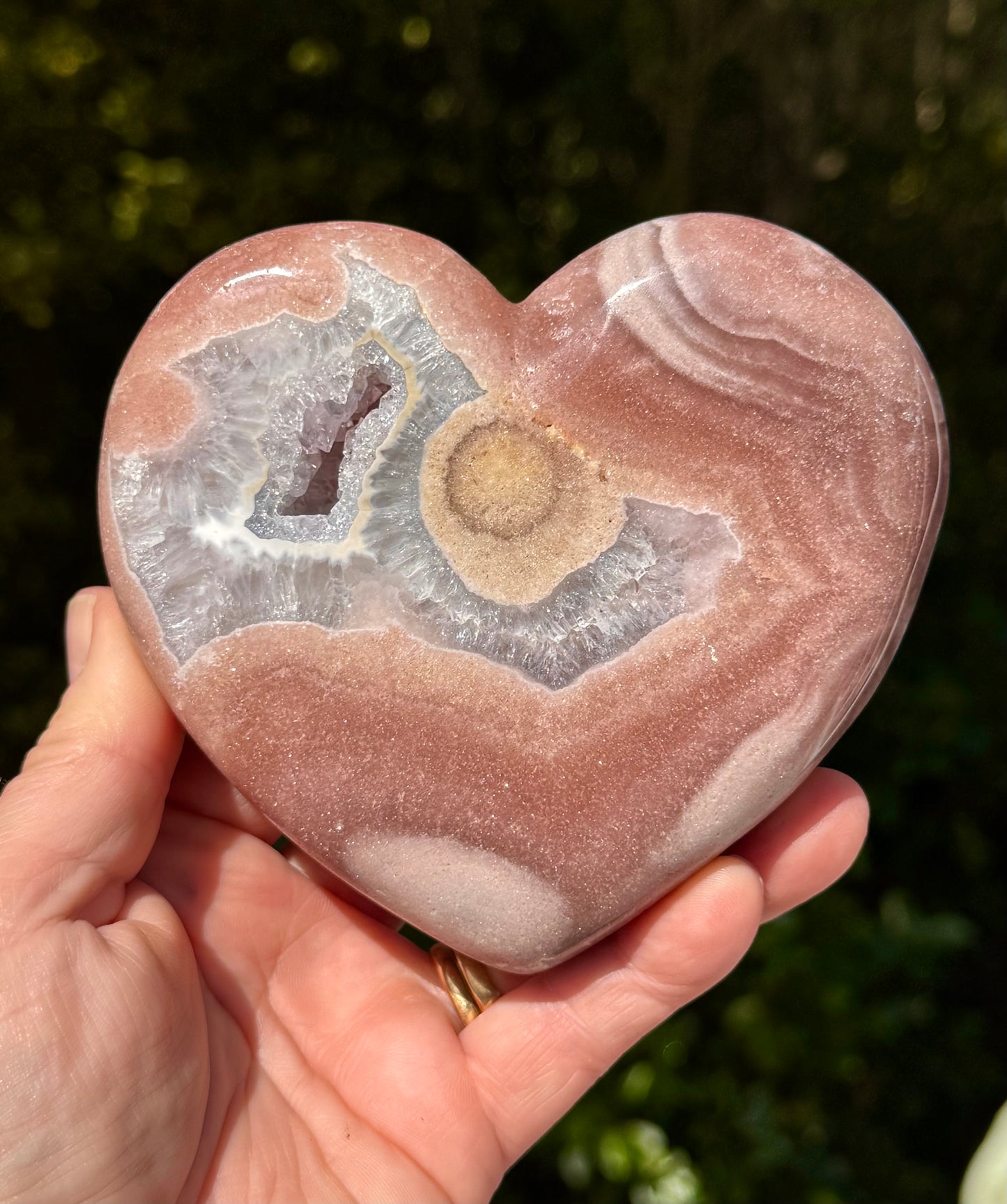 Pink Amethyst carved  Heart - Rare Druze
