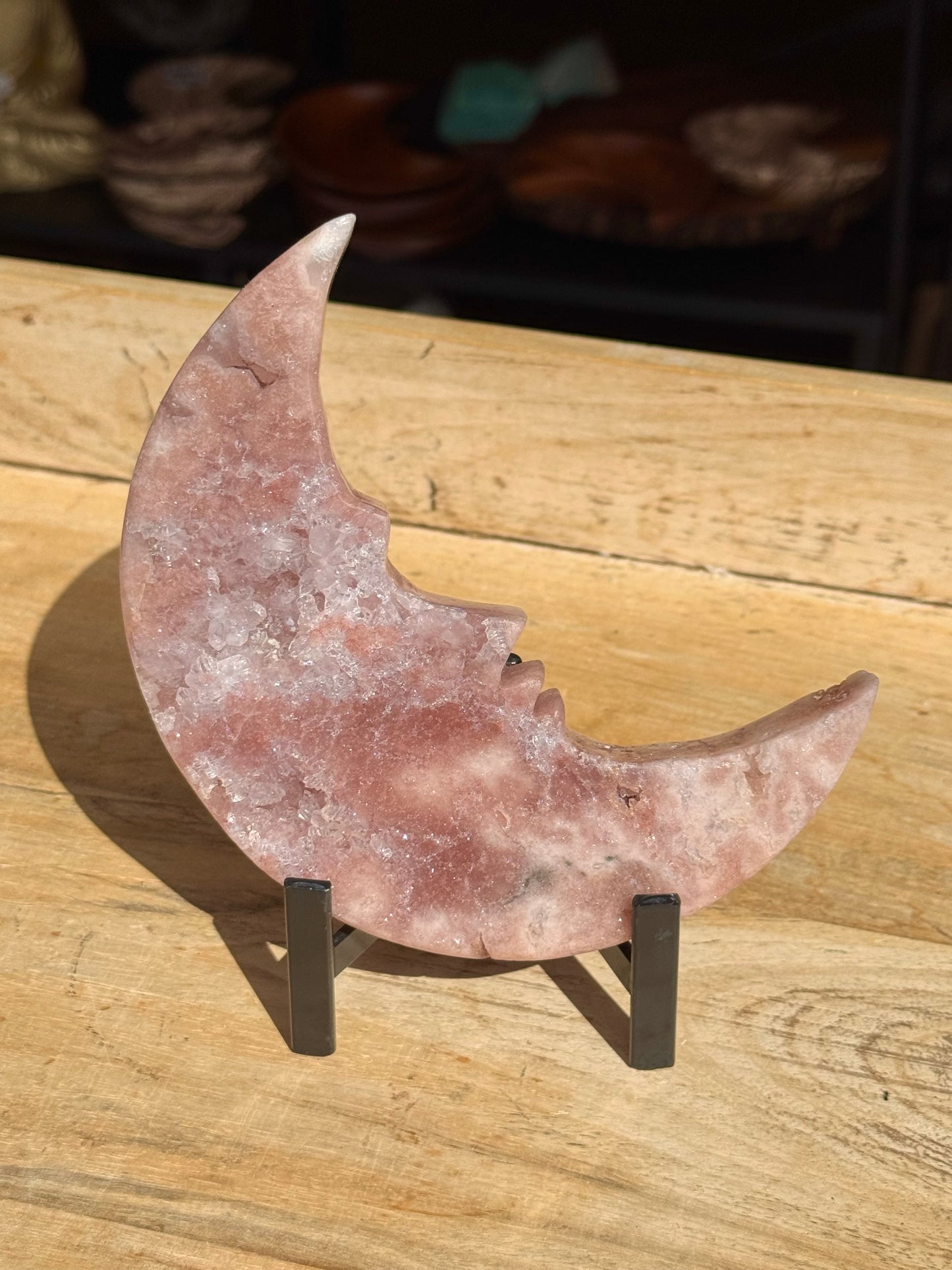 Pink Amethyst carved Face in the Crescent Moon - Rare Druze