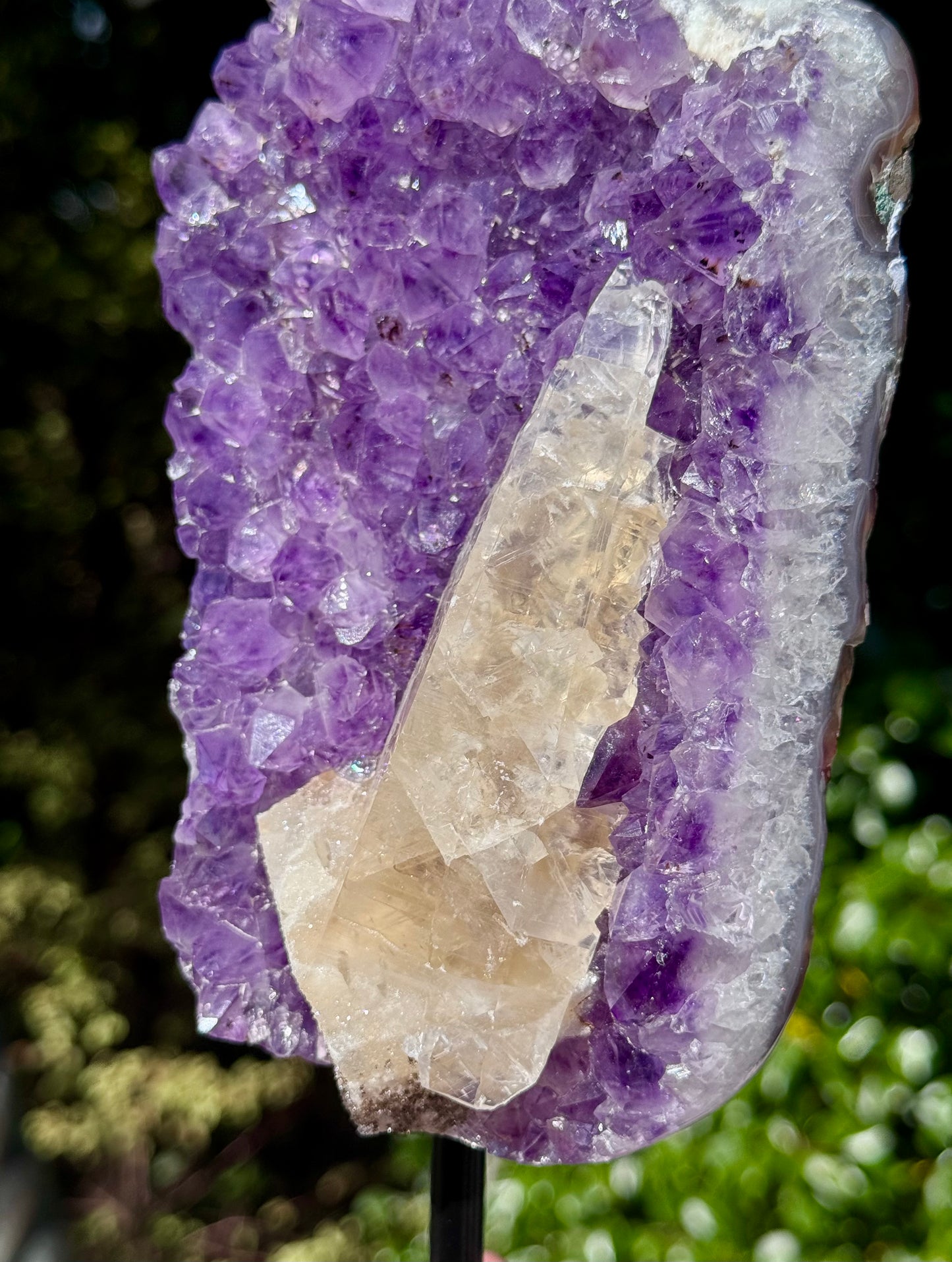 Amethyst with Calcite Cluster On a stand