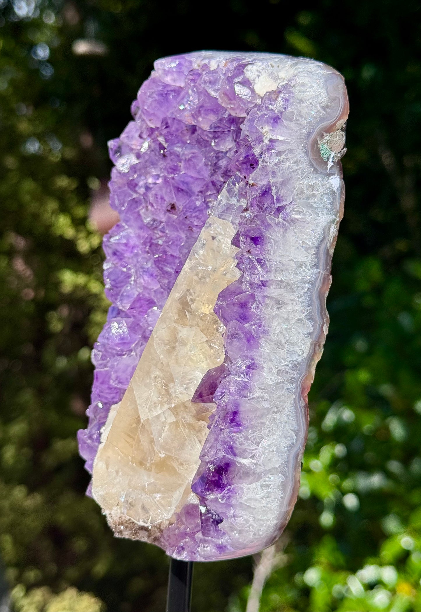 Amethyst with Calcite Cluster On a stand