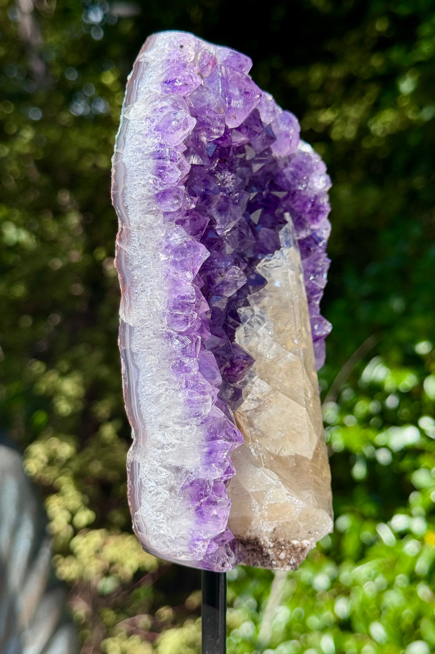 Amethyst with Calcite Cluster On a stand