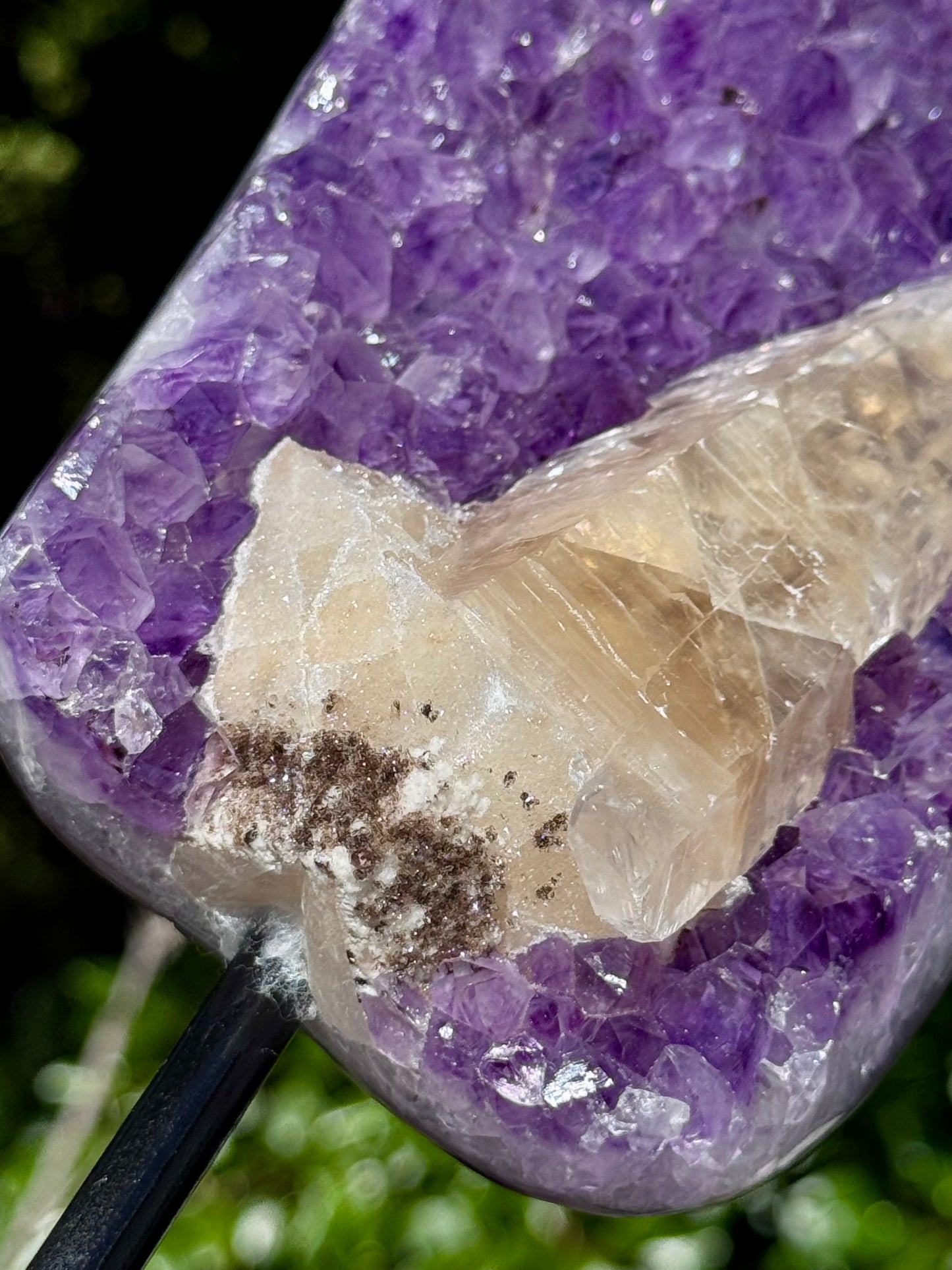 Amethyst with Calcite Cluster On a stand