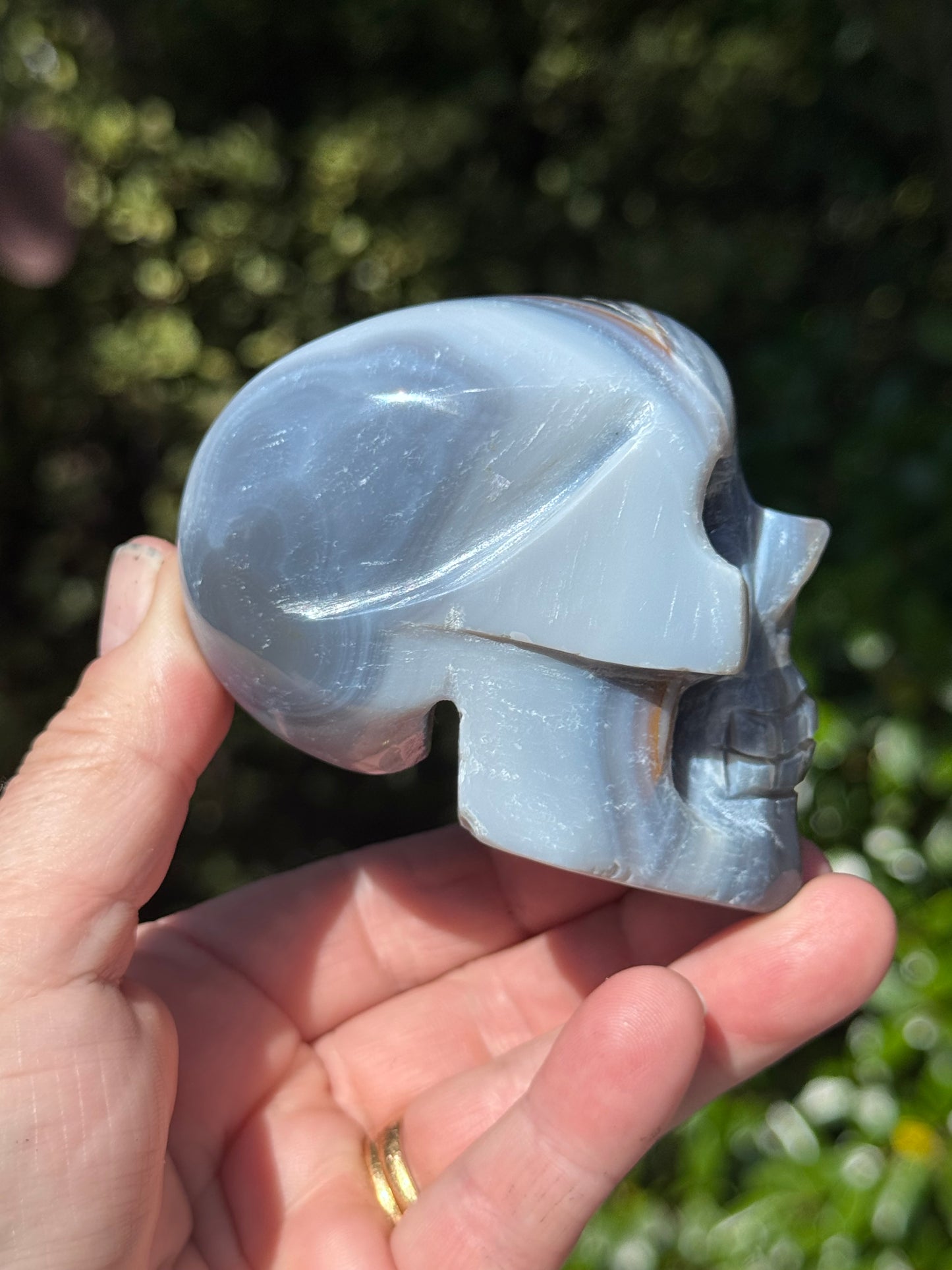 Agate Skull with Amethyst druzy Geode