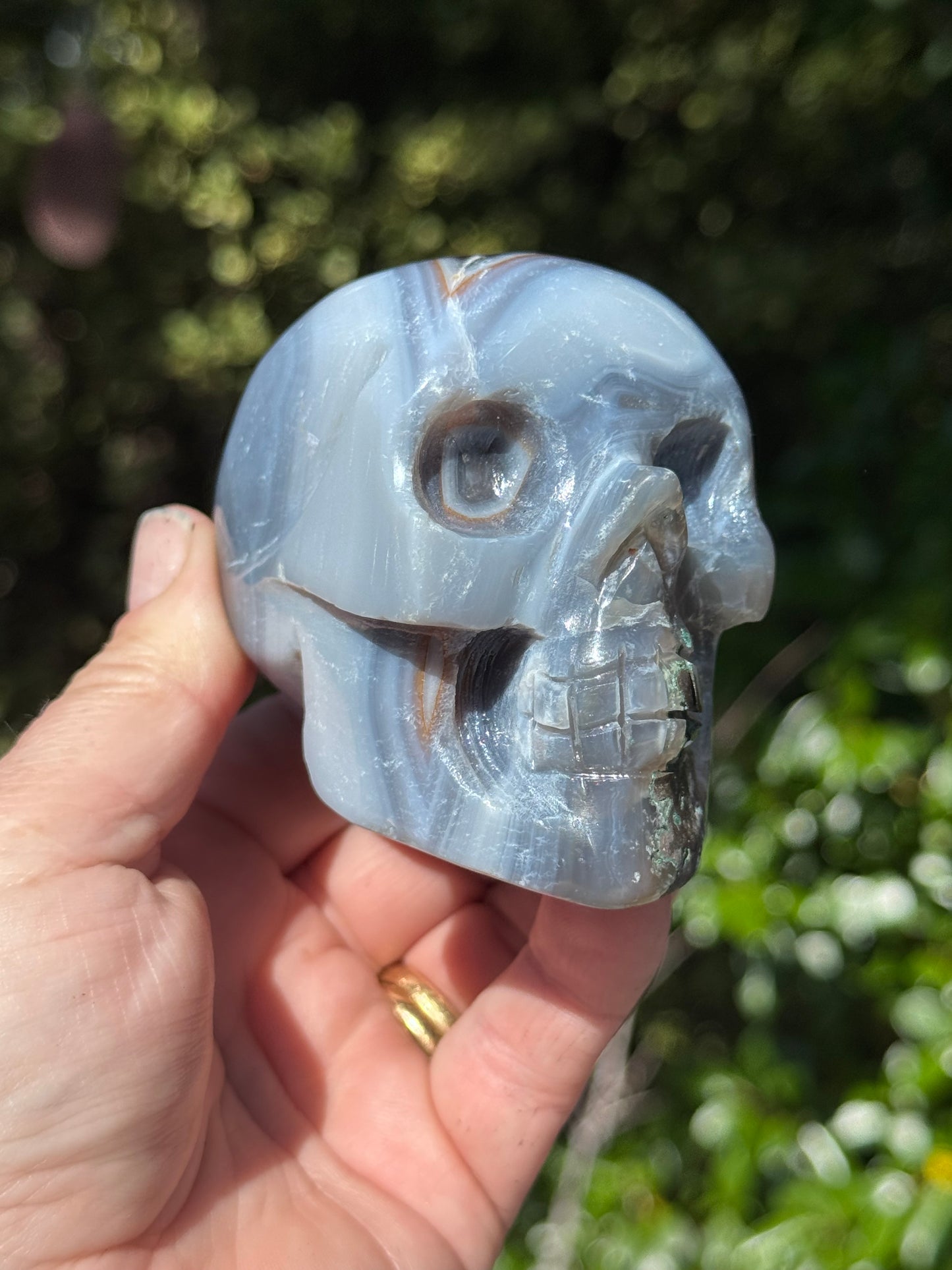 Agate Skull with Amethyst druzy Geode