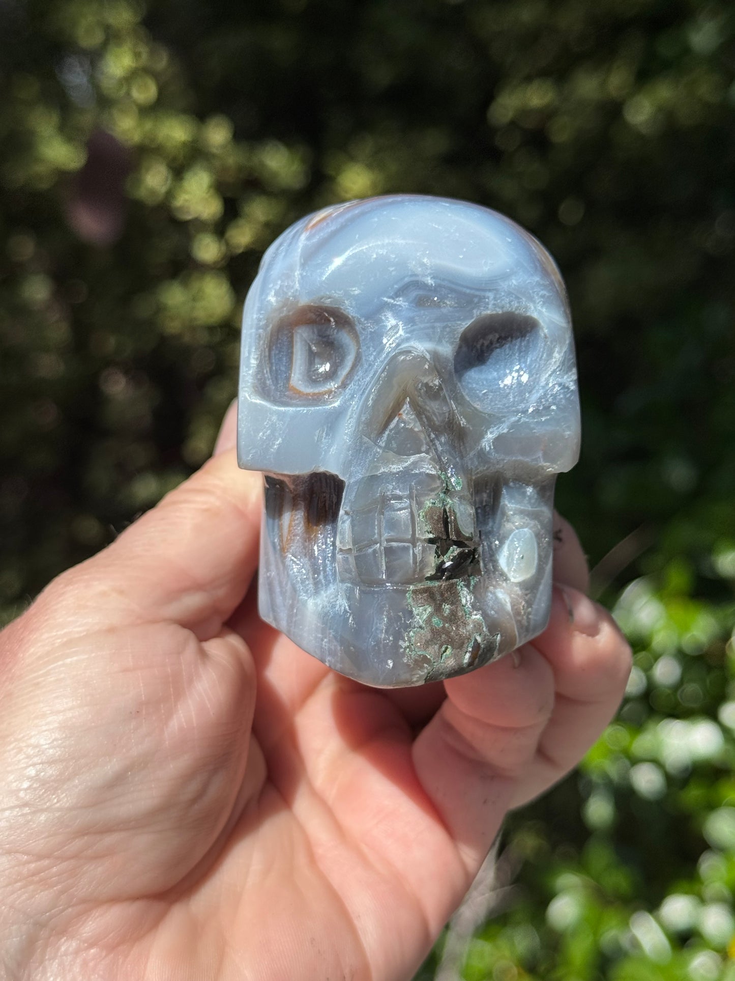 Agate Skull with Amethyst druzy Geode