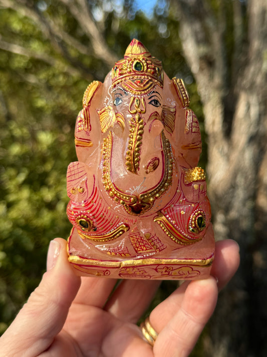 Ganesha, hand painted Rose Quartz