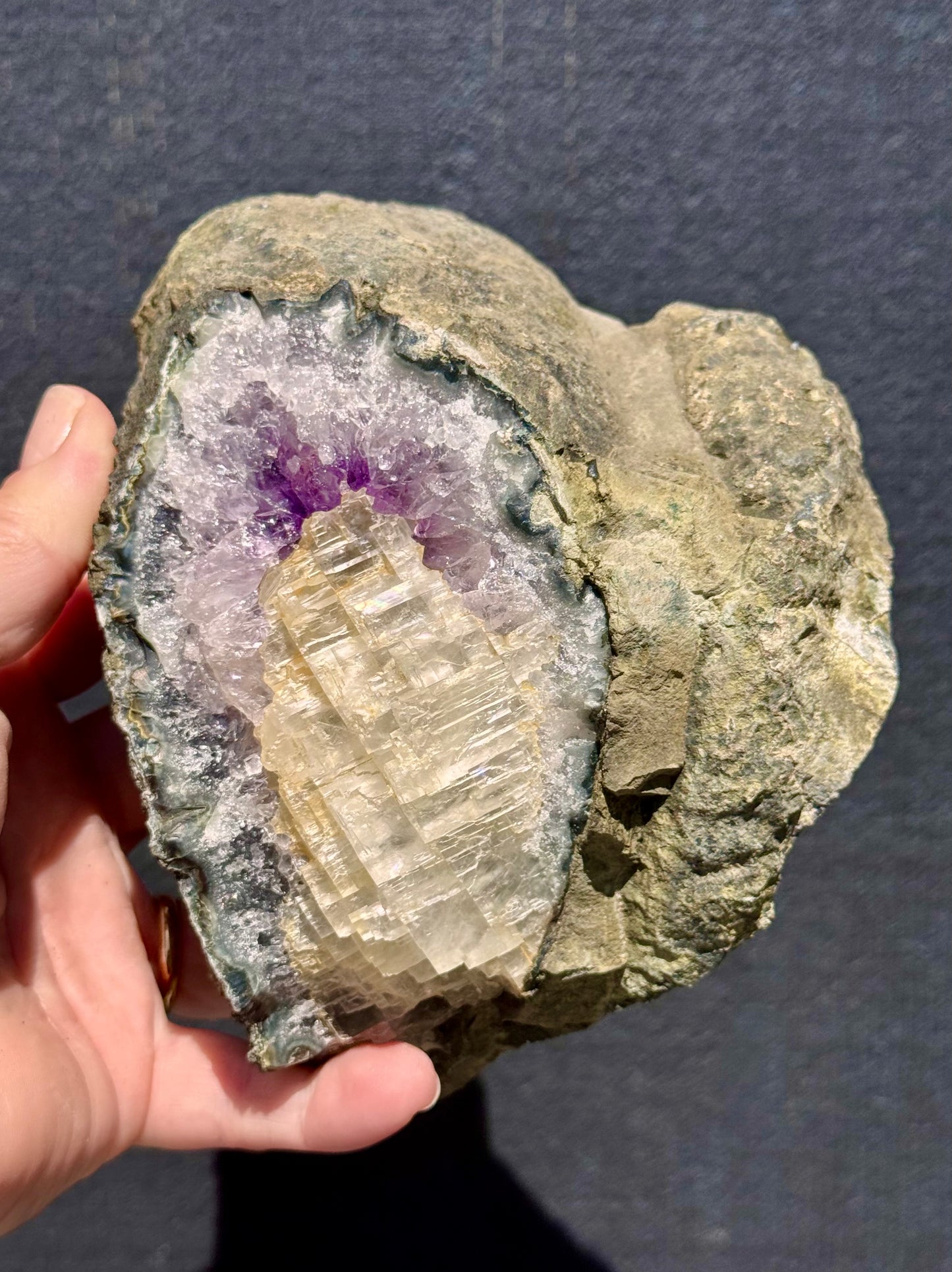 Uruguayan Amethyst Geode with Calcite Formation