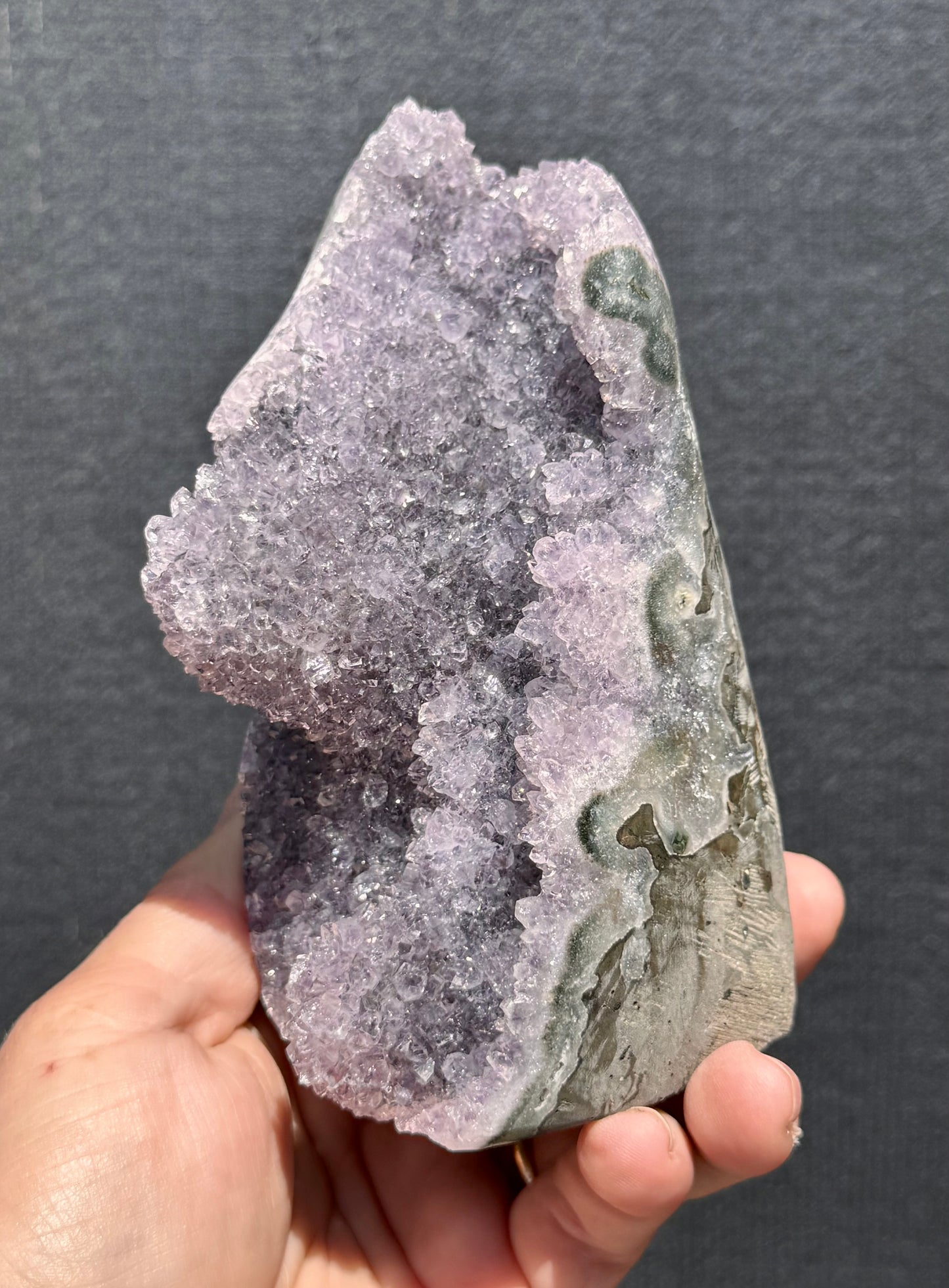 Lilac Amethyst Cluster cut base with Stalactite  7