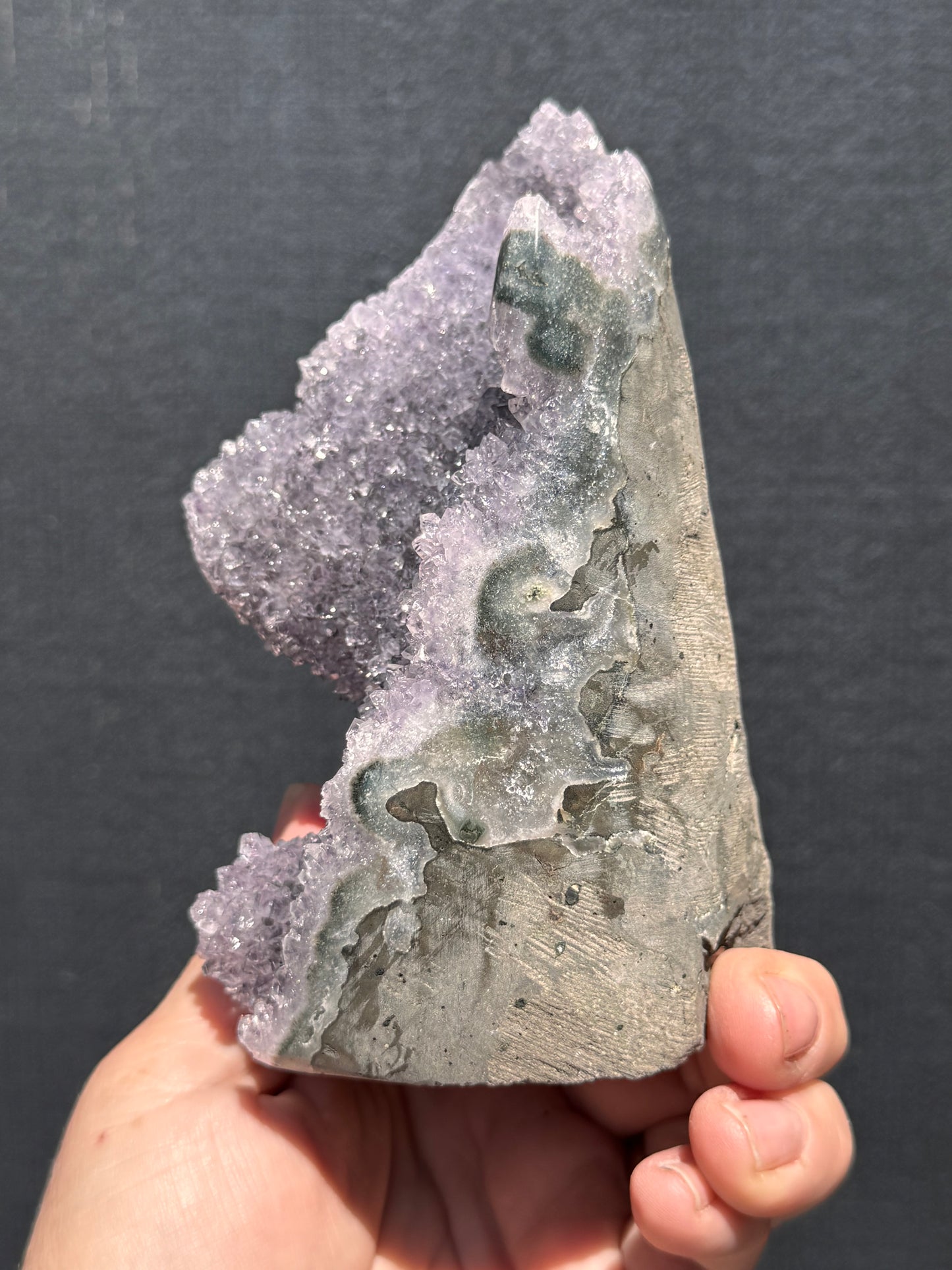 Lilac Amethyst Cluster cut base with Stalactite  7