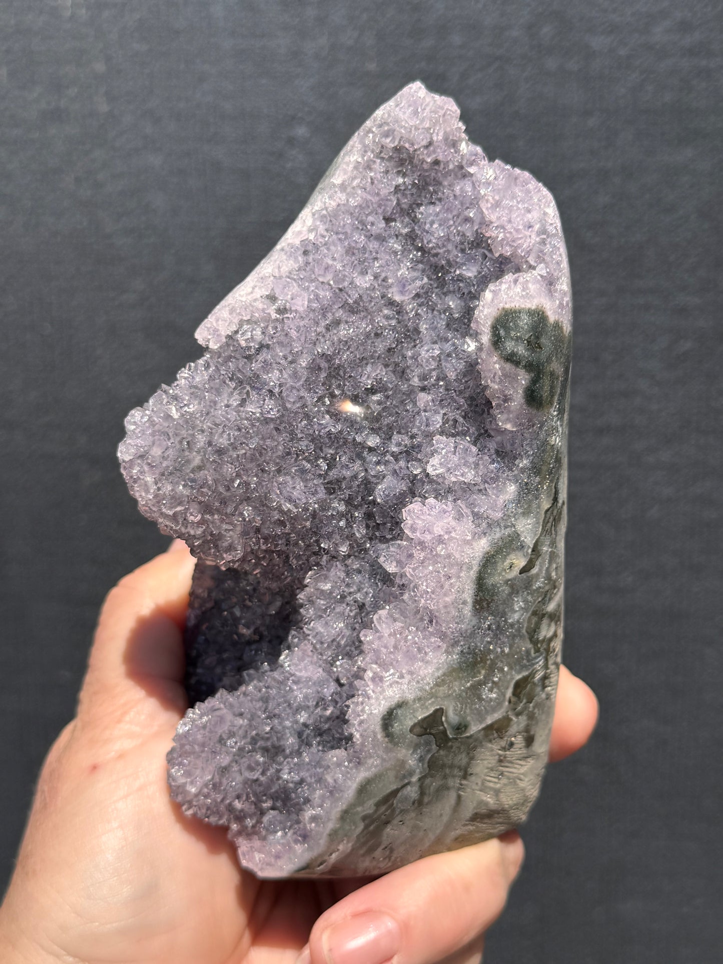 Lilac Amethyst Cluster cut base with Stalactite  7