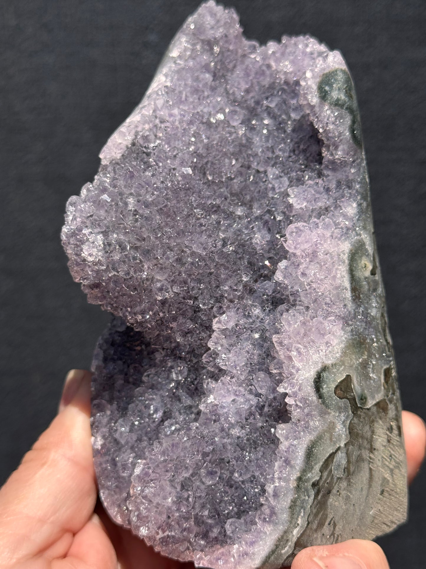 Lilac Amethyst Cluster cut base with Stalactite  7