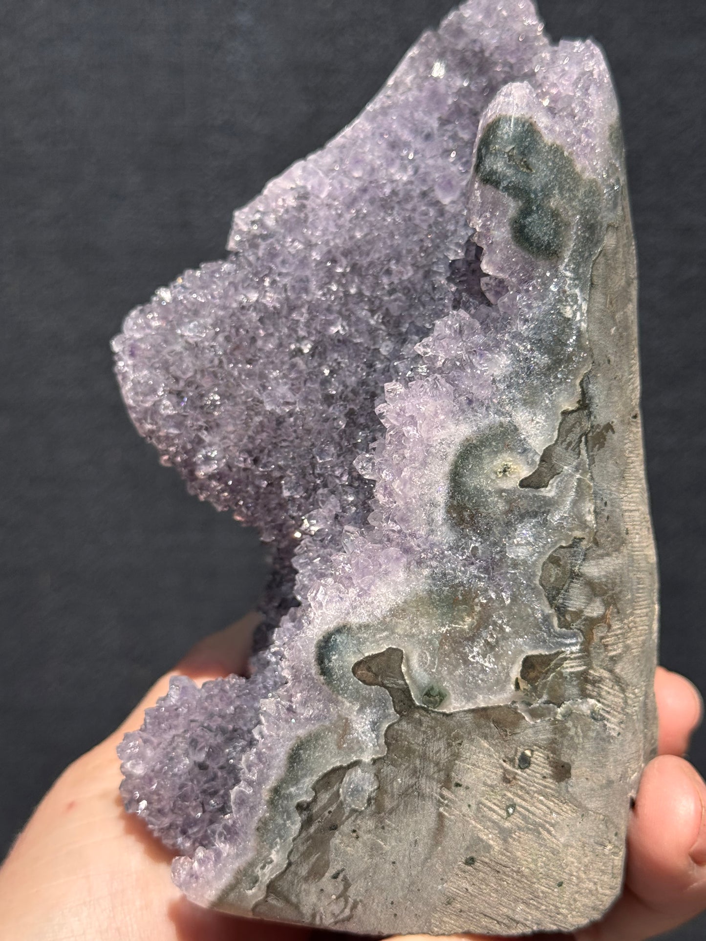 Lilac Amethyst Cluster cut base with Stalactite  7