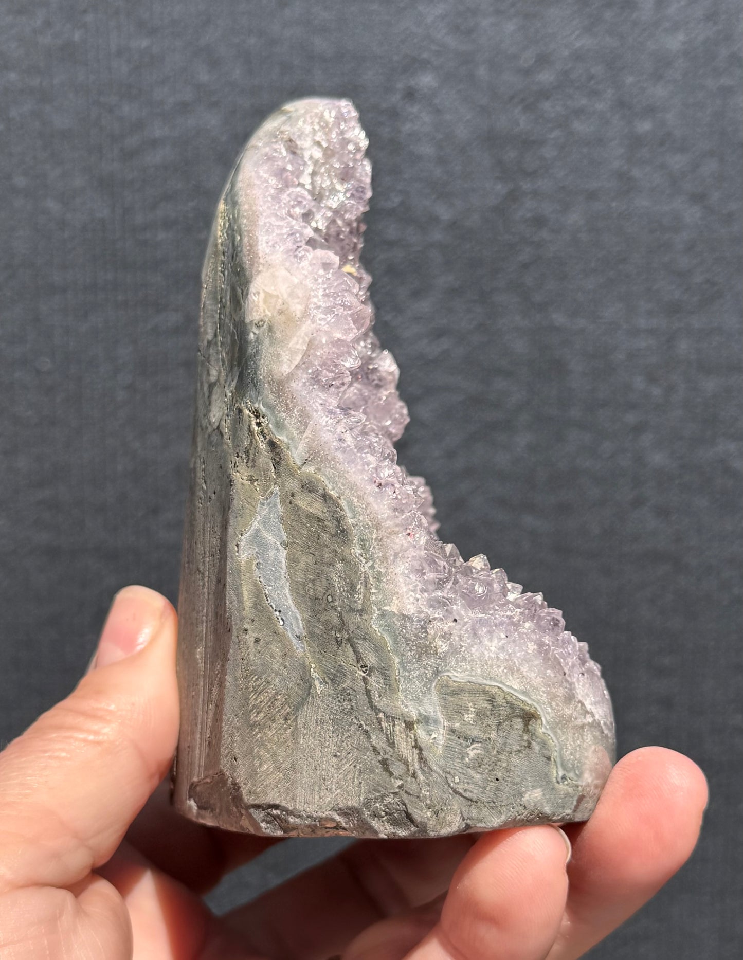 Lilac Amethyst Cluster cut base with Stalactite rose 9