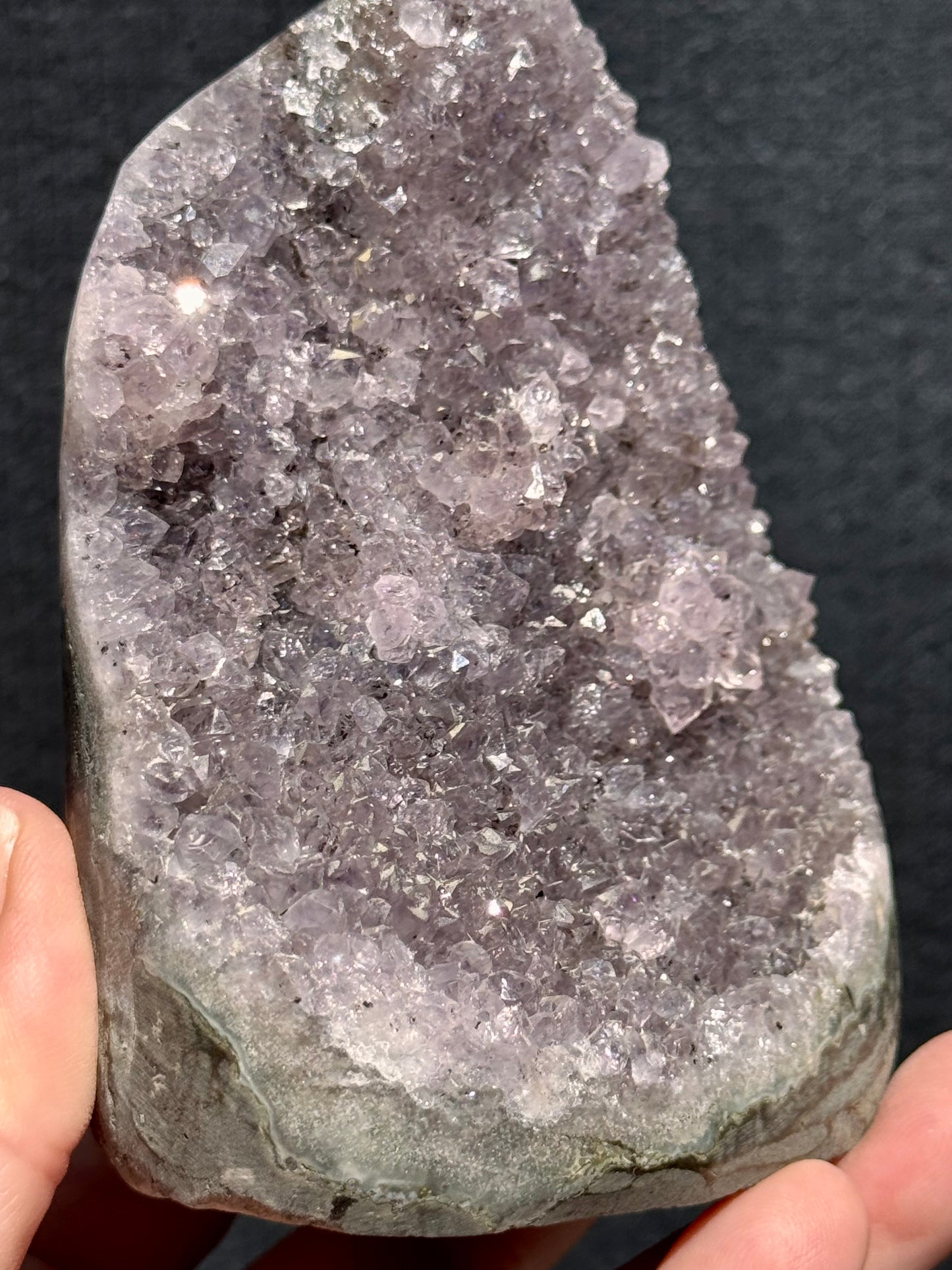 Lilac Amethyst Cluster cut base with Stalactite rose 9