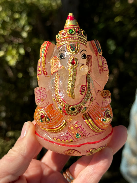 Ganesha, hand painted Rose Quartz