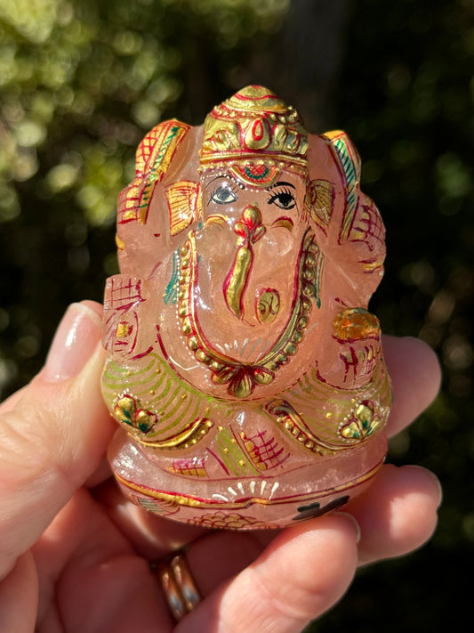 Ganesha, hand painted Rose Quartz