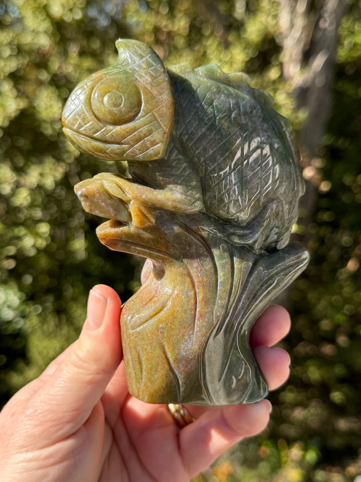 Indian Agate Chameleon carving