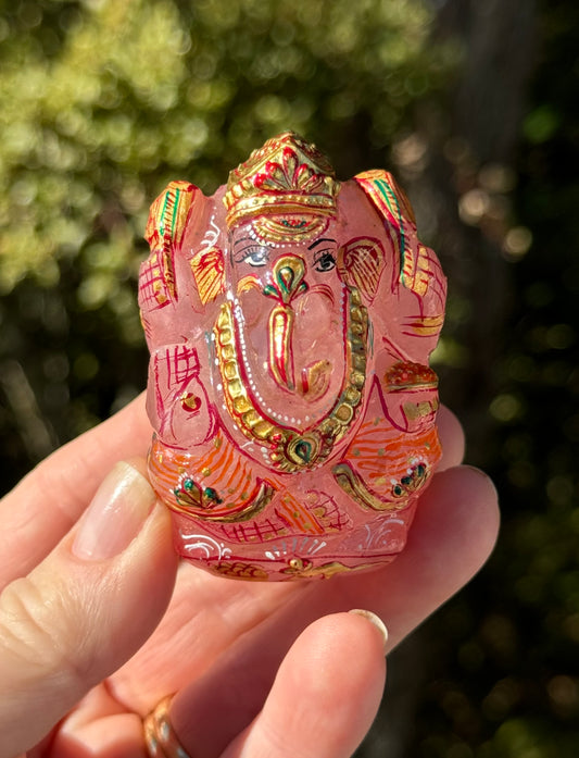 Ganesha, hand painted Rose Quartz