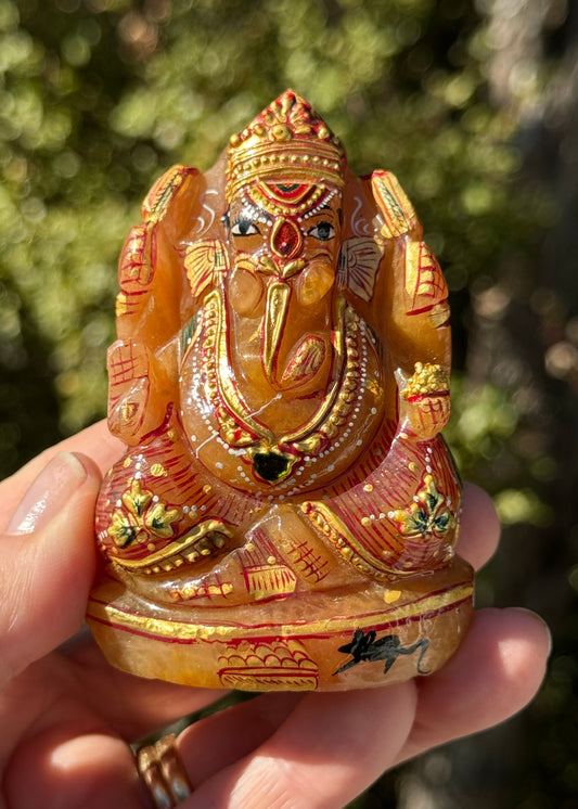 Ganesha, hand painted Orange Aventurine