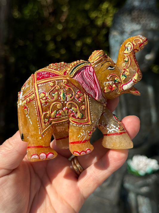 Orange Aventurine Elephant, Hand Painted