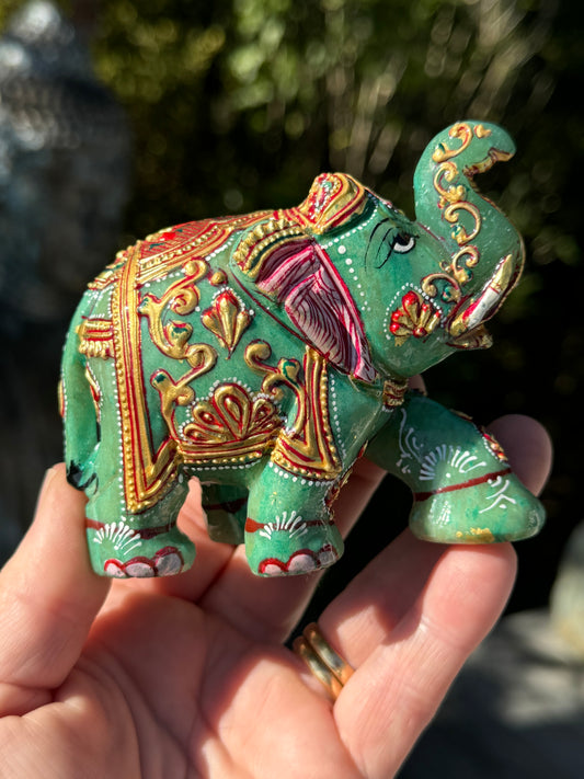 Green Aventurine Elephant, Hand Painted