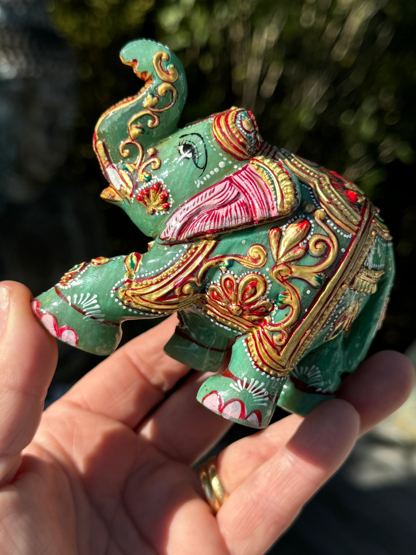 Green Aventurine Elephant, Hand Painted