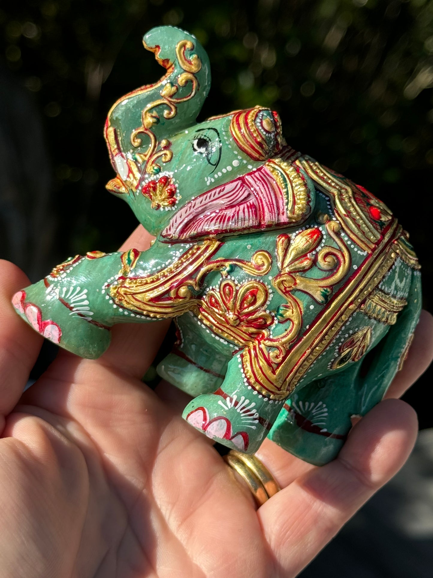 Green Aventurine Elephant, Hand Painted