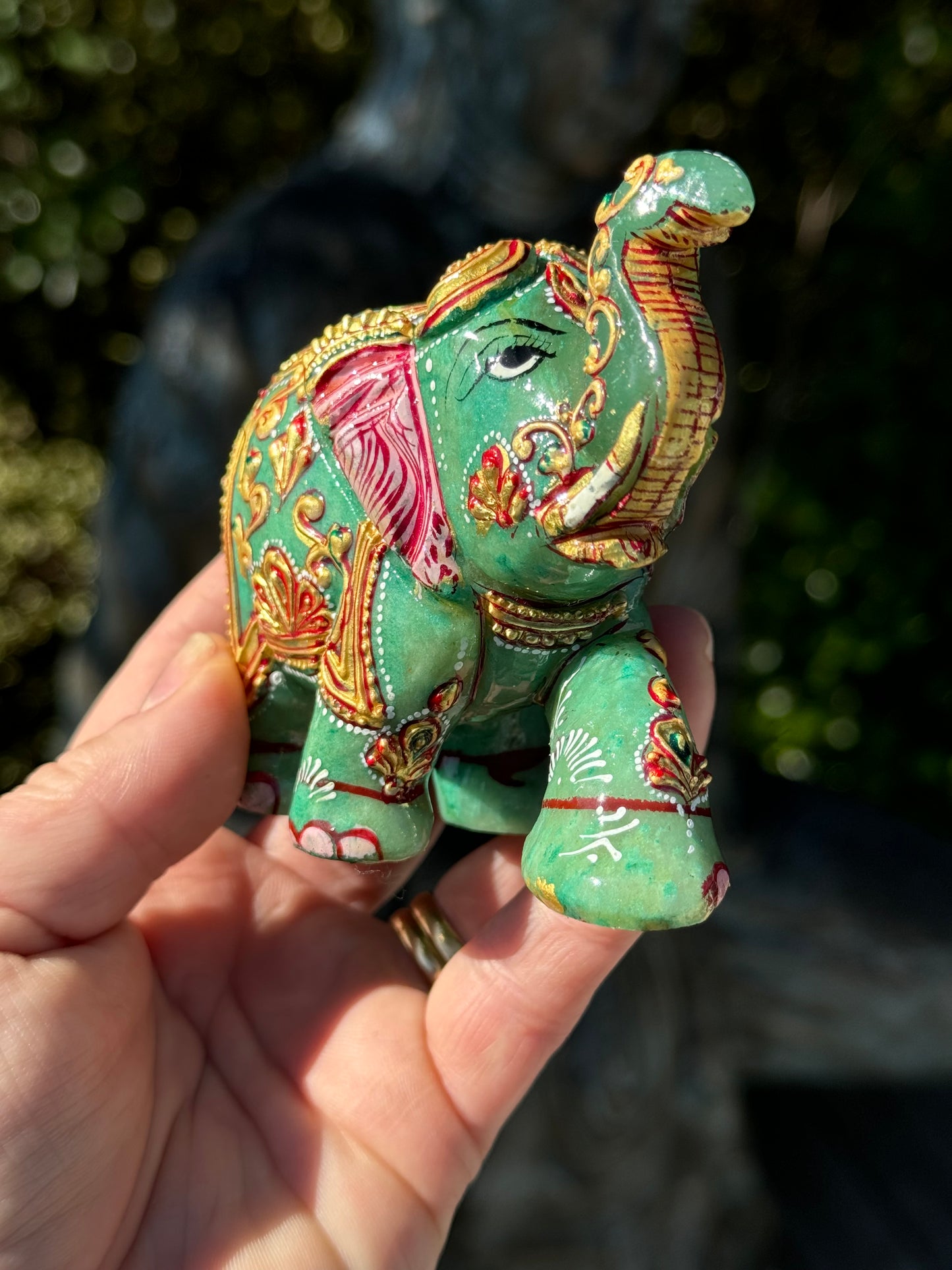 Green Aventurine Elephant, Hand Painted