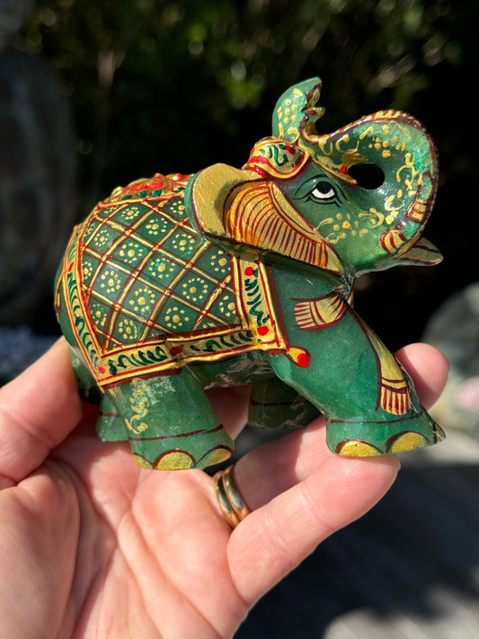 Green Aventurine Elephant, Hand Painted