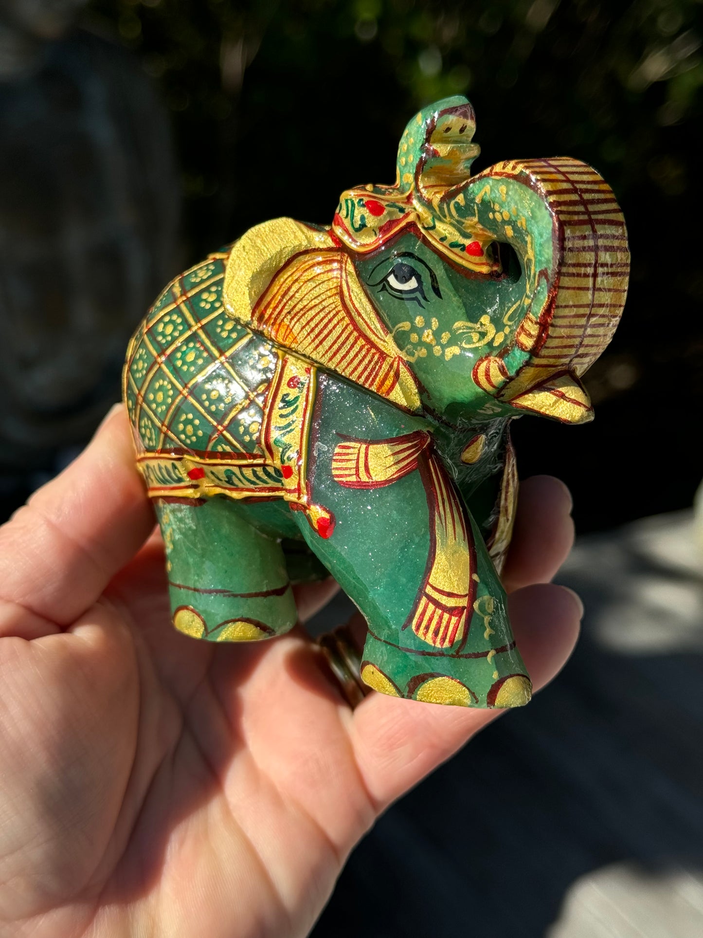 Green Aventurine Elephant, Hand Painted