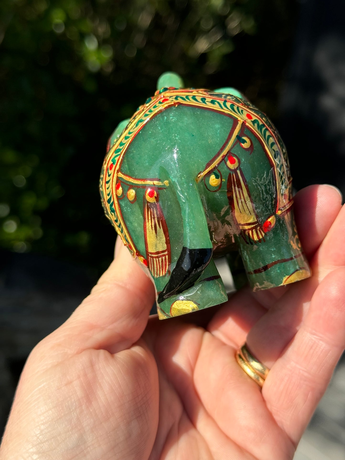 Green Aventurine Elephant, Hand Painted