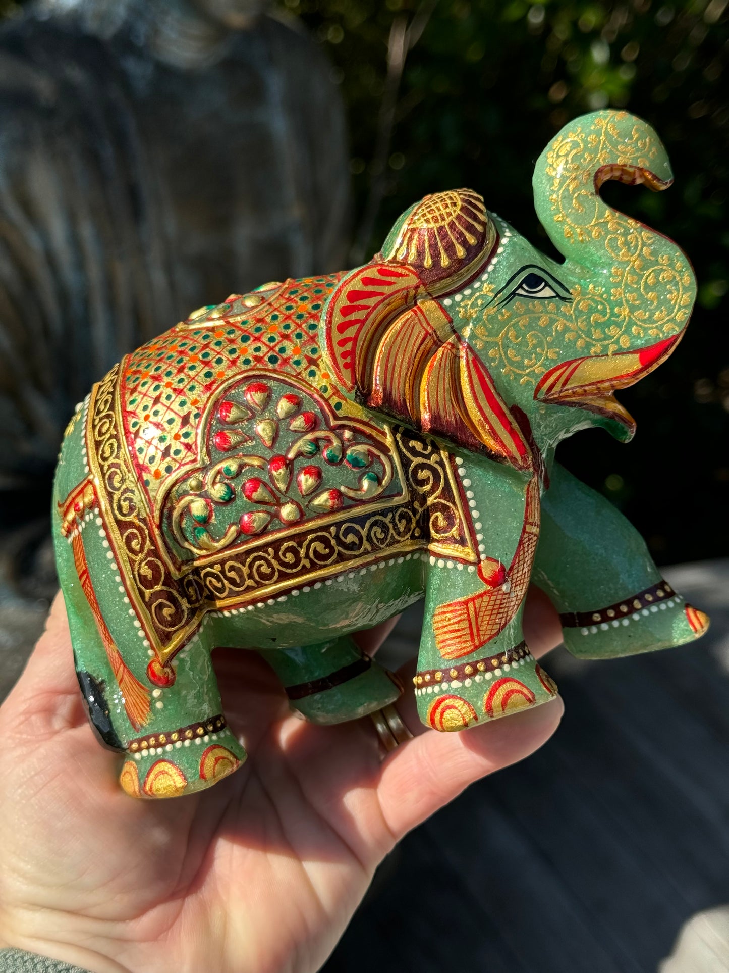 Green Aventurine Elephant, Hand Painted