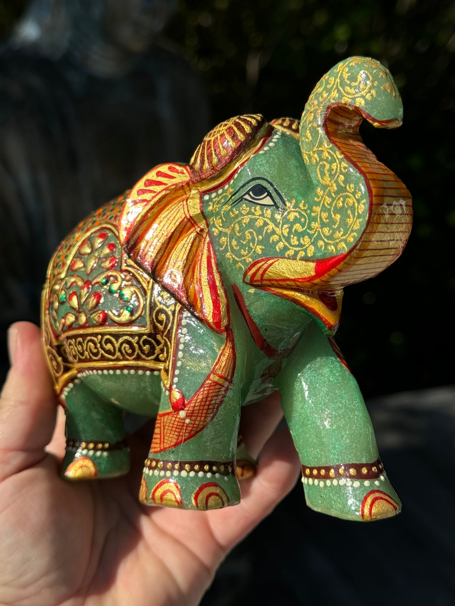 Green Aventurine Elephant, Hand Painted