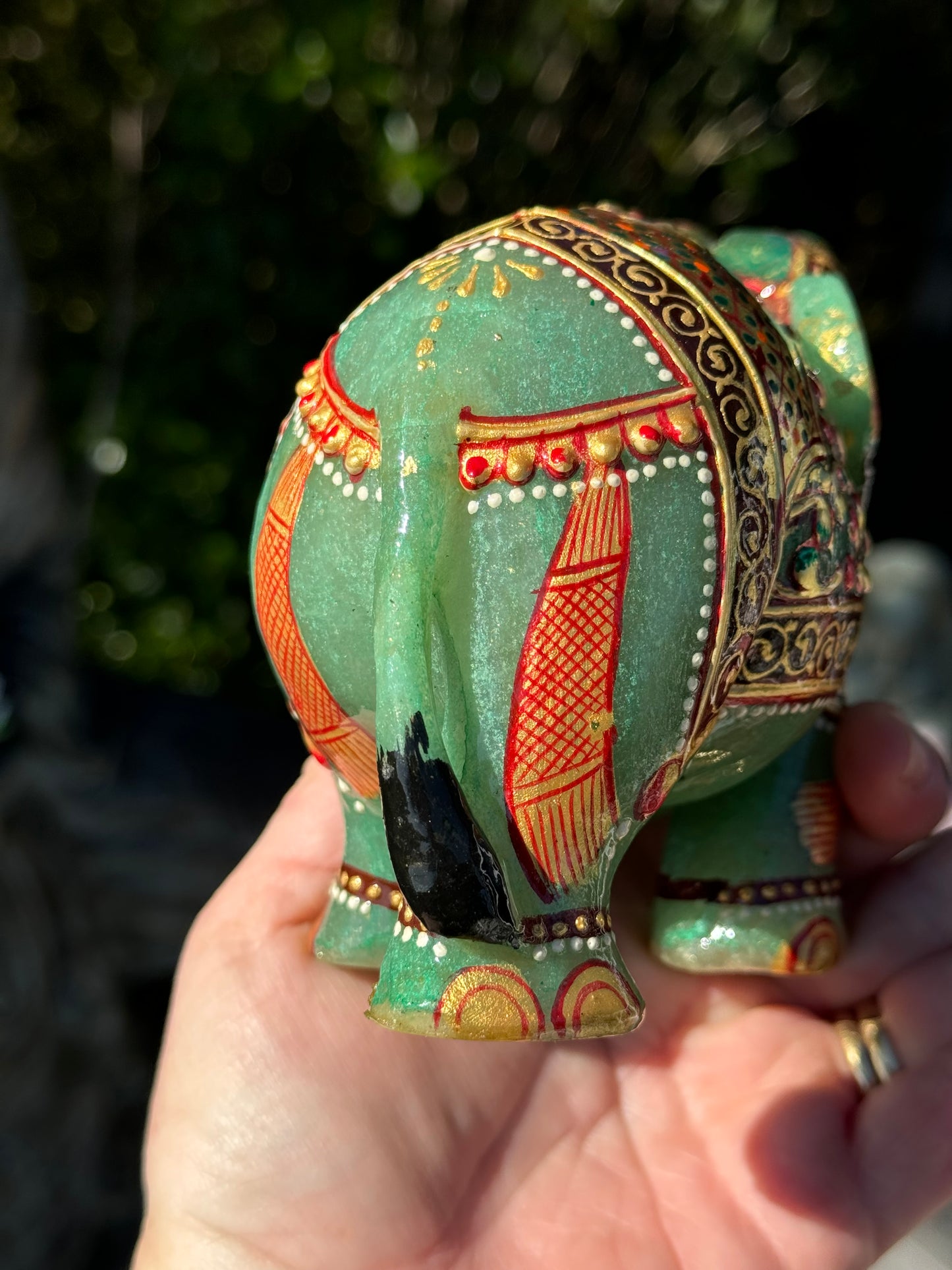 Green Aventurine Elephant, Hand Painted