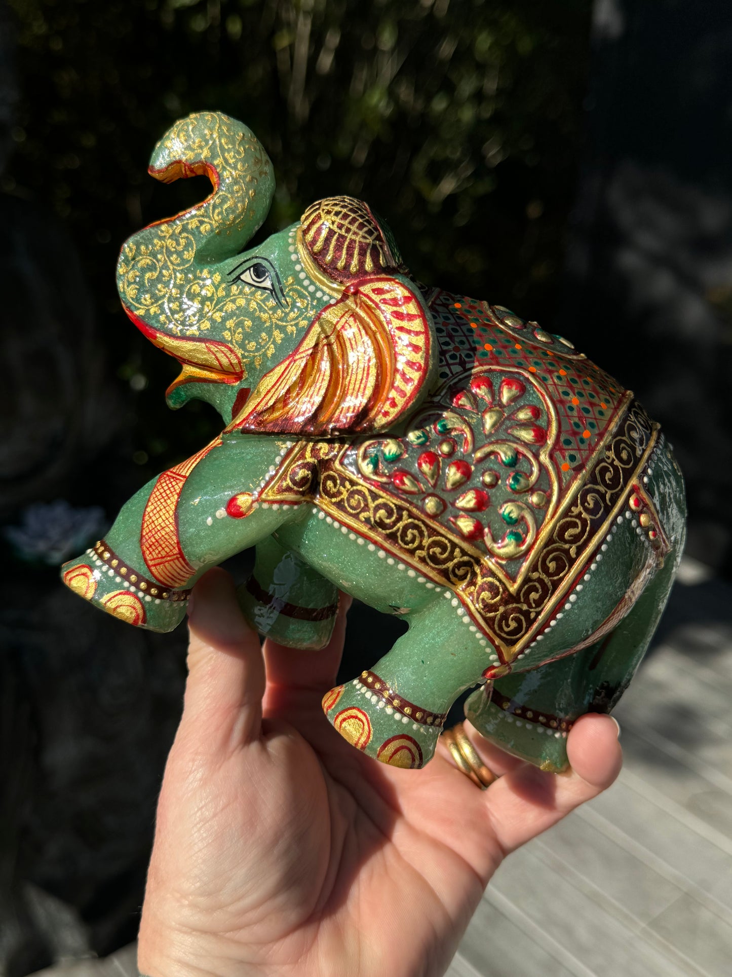 Green Aventurine Elephant, Hand Painted