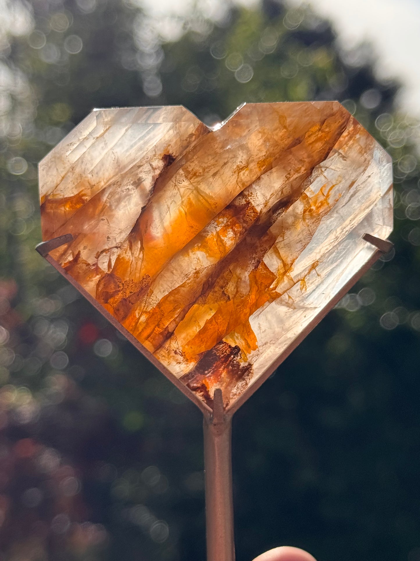 Golden Healer and Rose Girasol Quartz Faceted Heart on a stand