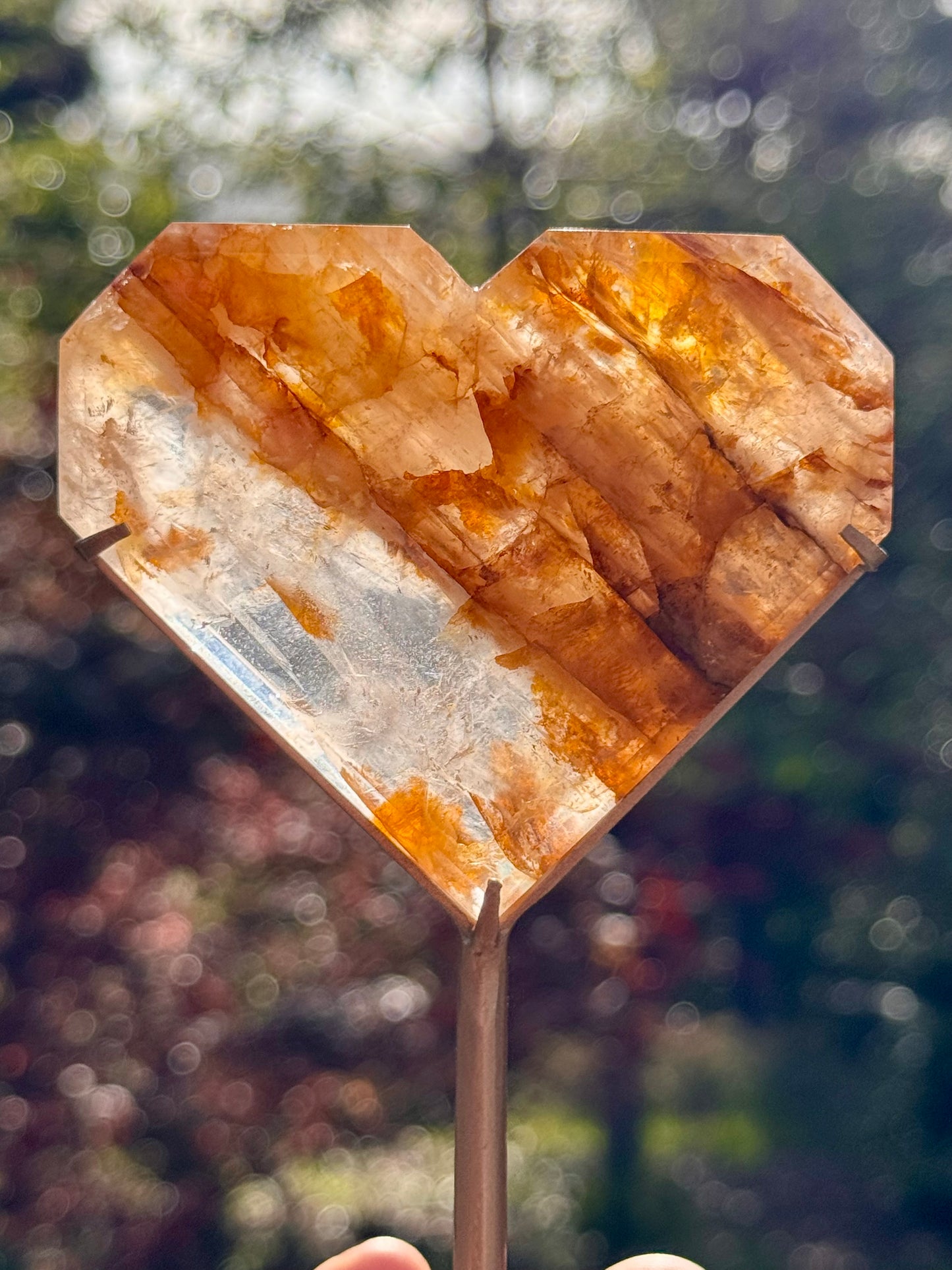 Golden Healer and Girasol Quartz Faceted Heart on a stand