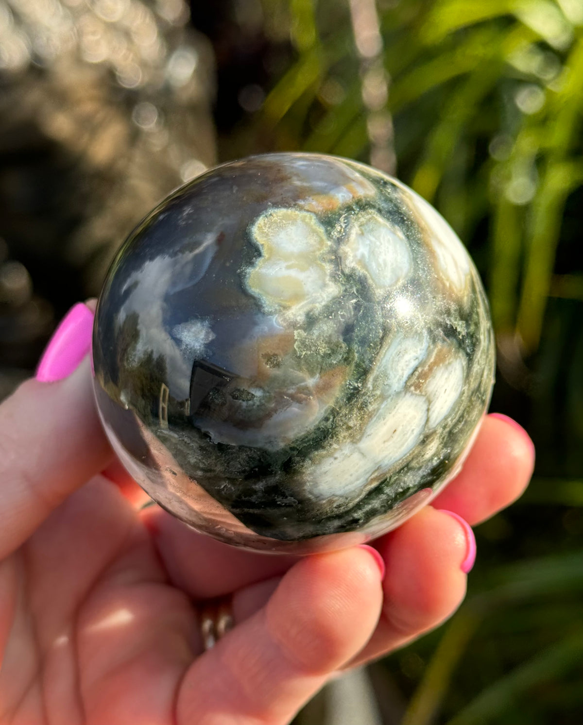 Gorgeous Rare Orbicular Ocean Jasper Sphere with Druzy – Old Stock, 6th Vein