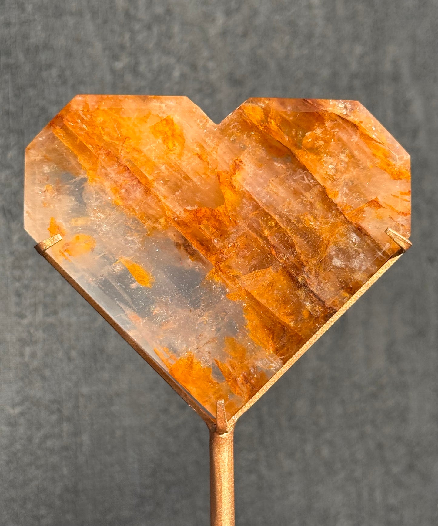 Golden Healer and Girasol Quartz Faceted Heart on a stand