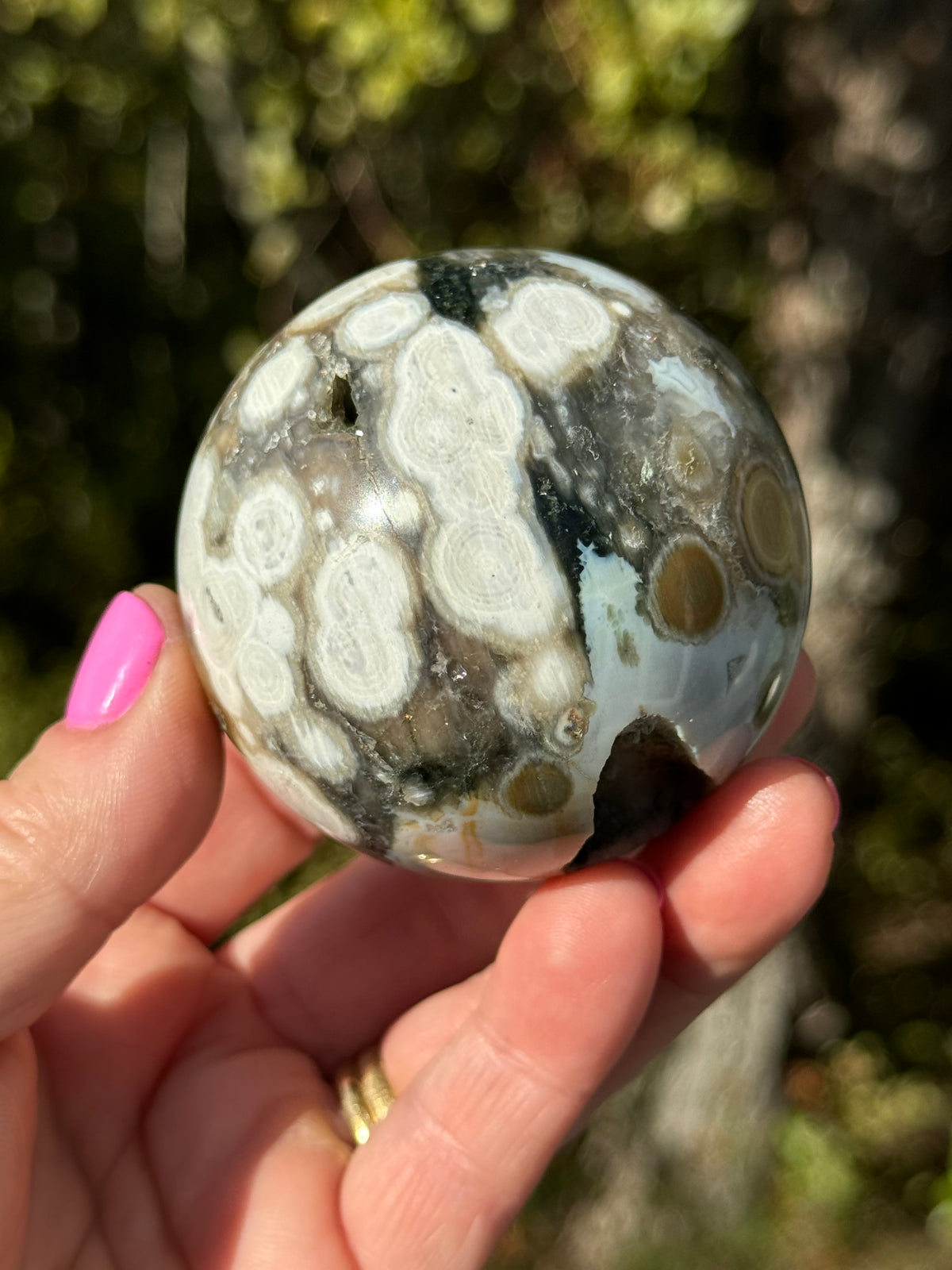 Gorgeous Rare Orbicular Ocean Jasper Sphere with Druzy – Old Stock, 6th Vein